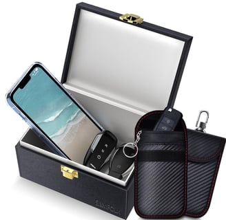 Samfolk Faraday Box and Pouch 2 Pack in PU leather, offering stylish, effective signal blocking protection for keyless entry