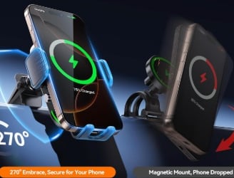 Auckly Qi 15W Car Phone Holder Wireless Charger mounted in car