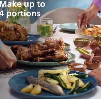 Philips Dual Basket Air Fryer NA350/00 with 9L capacity, dual baskets, and intuitive touchscreen control for healthy, versati