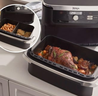 Ninja Foodi FlexDrawer Air Fryer with dual-zone design, removable divider, and large 10.4L capacity for healthy, oil-free coo