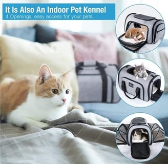 Expandable pet carrier with fleece bed, multi-entry zippers, and travel-friendly design for cats, kittens, and puppies