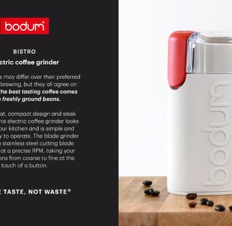 Bodum Bistro Electric Blade Grinder in matt black grinding coffee beans