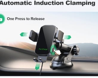 Glangeh car phone holder wireless charger on dashboard