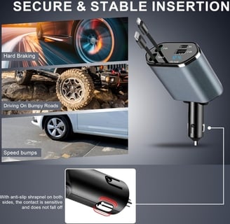 CHARGEWAY 120W Retractable Car Charger with retractable cables and voltage display