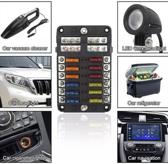 12-Way Blade Fuse Block with Negative Bus installed in a vehicle, showcasing clean wiring and LED indicators.