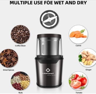 LINKchef Coffee Grinder – compact black design with stainless steel grinding bowl, perfect for coffee beans, spices, and herb