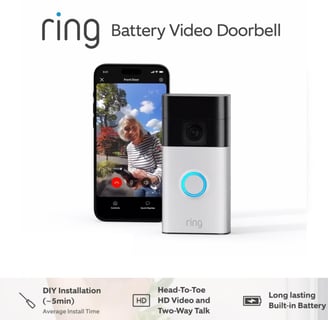 Ring Battery Video Doorbell 2024 with 3D Motion Detection, Colour Night Vision, and 150-degree Head-to-Toe HD video coverage.