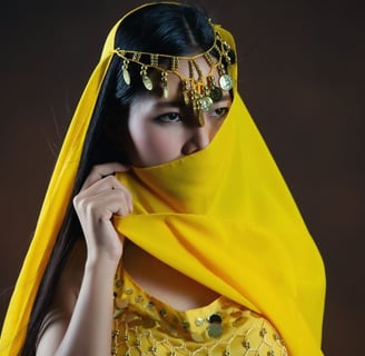 a woman in a yellow veiled veiled veiled veiled veiled veil