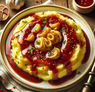 garlic smashed potatoes with red gravy