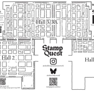 A dungeon-style map of the UKGE 2025 layout, with certain stalls marked.
