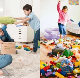 kondisi ruang berantakan anak sedang bermain