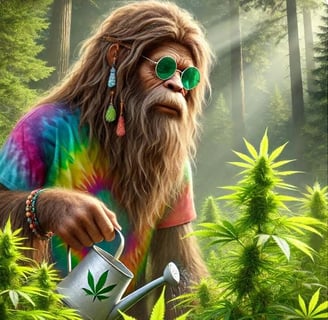 Bigfoot feeding his cannabis plants