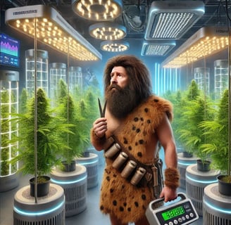 Caveman deciding when to harvest his plants