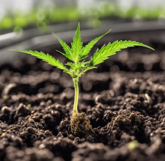 a small plant in a potted potted in dirt