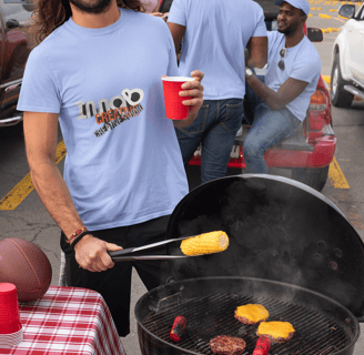 a man is holding a beer and a beer