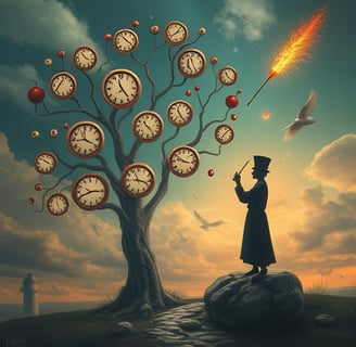 a man in a top hat and top hat with a clock on it