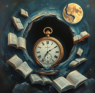 a clock with books and a clock on it
