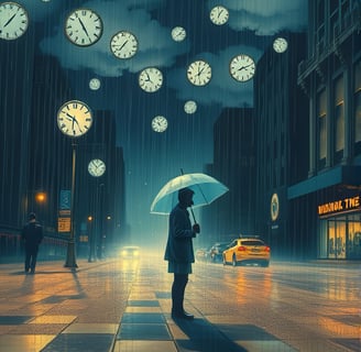 a person standing in the rain with a umbrella