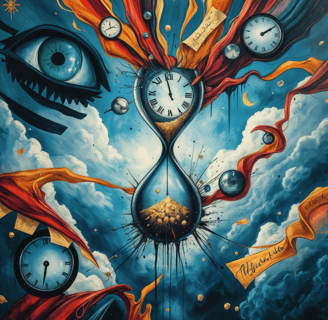 a painting of a clock with a clock on it