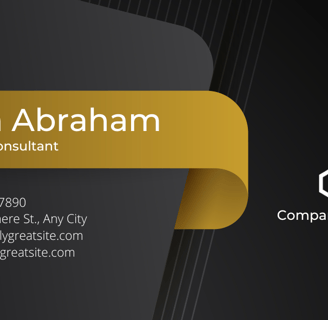 a business card with a black and gold business card