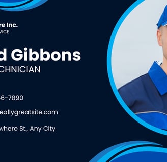 a business card with a man in a blue shirt