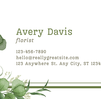 a business card with a floral border and a floral border