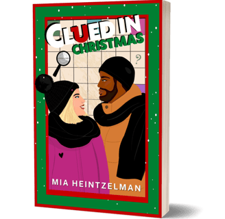 Black man and Blonde white woman in winter outdoor wear; both inside a Clue game board