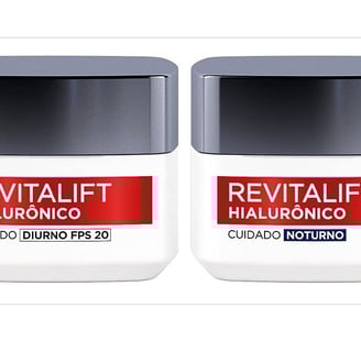Kit Creme Facial Anti-idade L'Oréal Paris Revitalift Hialurônico Noturno + Diurno FPS 20, 49g