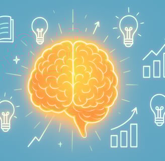 Illustration of a glowing brain surrounded by icons like books, lightbulbs, and rising arrows, symbolizing fast memory improv