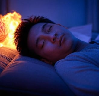 Illustration of a calm person sleeping peacefully despite a stressful environment, with soft midnight blue and purple tones.