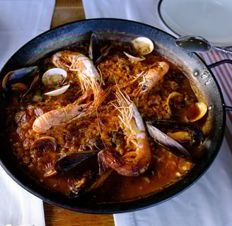 a pan of seafood paella