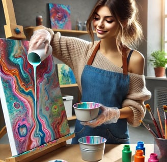 Women doing abstract fluid art on a budget