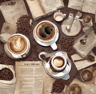 a notebook with a pen, glasses and a cup of coffee