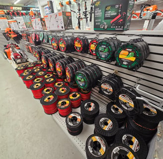 joes display of trimmer line for stihl and echo trimmers