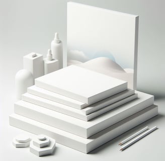 a stack of white boxes with pencils and pencils