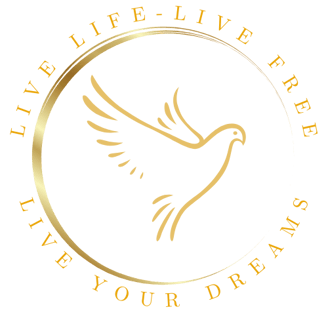 a golden dove bird in a golden circle with the words live your life dream