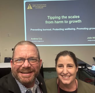 Andrew with co-presenter, Jolie Wills, at the Texas Division of Emergency Management Conference