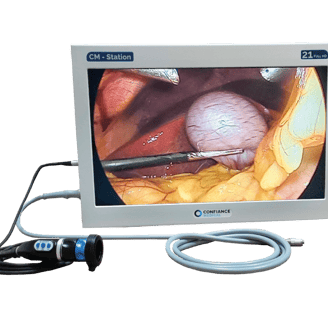 a monitor screen with a picture of a person in the background