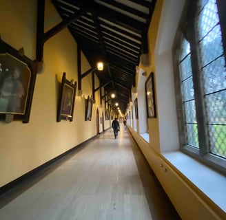 Maynooth University yellow cloister adjacent to Pugin Hall