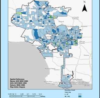 A spatial reference ArcGIS map showing data from 2022 of LA's Homeless Count.