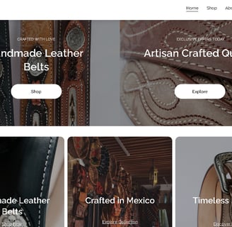 a website page with a variety of leather goods