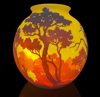 Vase en verre multicouche au paysage lacustre signé Muller Freres