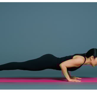 a woman in a black top and black pants and a pink yoga mat