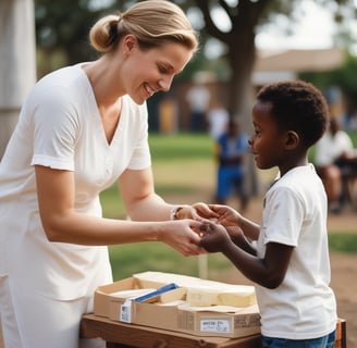 a woman is giving a child a hand shake