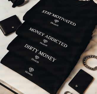 a t - shirt that says stay motivated and has a lot of money