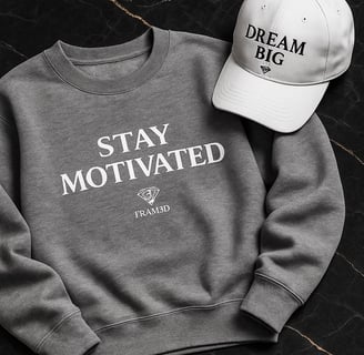 a crewneck with a baseball cap on it with motivational sentence