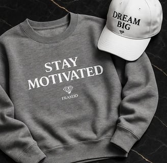 a crewneck with a baseball cap on it with motivational sentence