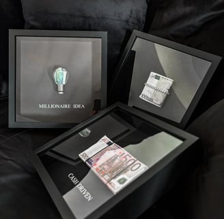 a frame of money and a frame with lightbulb for motivation