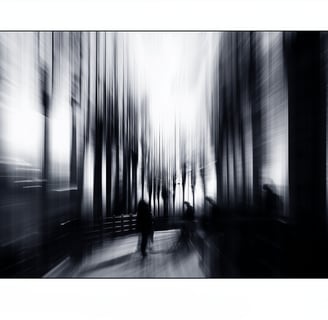 a person walking down a street with a bench and a bench