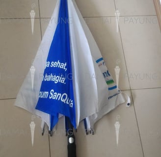 Payung promosi golf fiber otomatis biru putih sanqua semi tutup